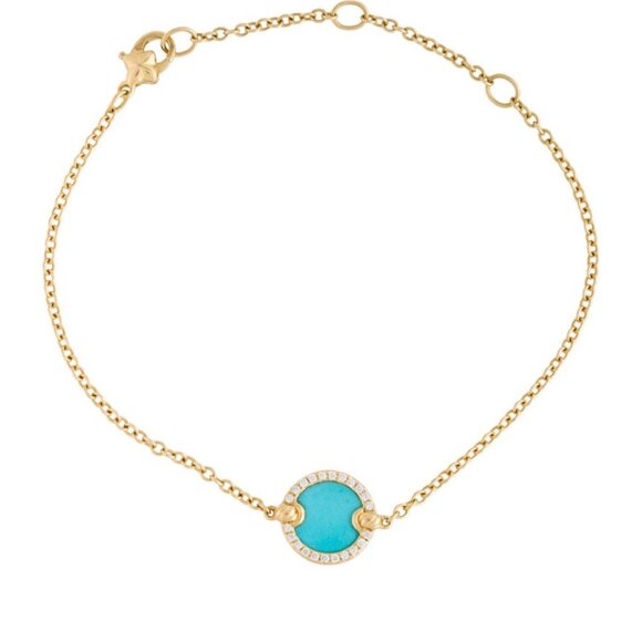 DAVID YURMAN 18K 750 YELLOW GOLD TURQUOISE & DIAMOND PETITE CHAIN BRACELET - Picture 4 of 7